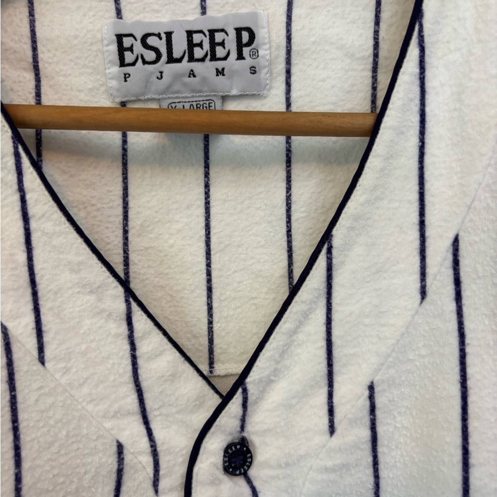 Vintage 90s White Purple Pin Stripe Colorado Rockies Flannel Pajamas ESleep XL - Picture 7 of 12